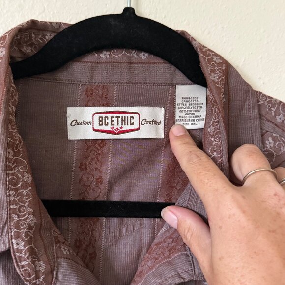 Vintage BC Ethic Custom Crafted Brown Button Up Pearl Snap Cowboy Shirt Sz XXL - Picture 3 of 6